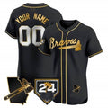 Custom Atlanta Braves 2024 Spring Training & Georgia Patch Vapor Premier Elite Jersey ¨C Black Gold REYNOLDS