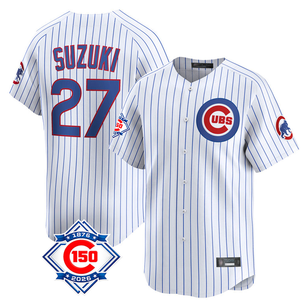 Chicago Cubs #27 Seiya Suzuki Player White REYNOLDS 150th Anniversary Limited Home Game Stitched Jerseys