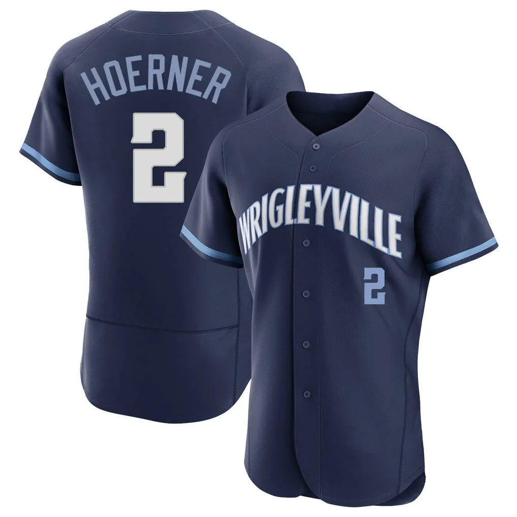 Chicago Cubs #2 Nico Hoerner Player Navy REYNOLDS City Connect Limited Elite Home Stitched Jerseys