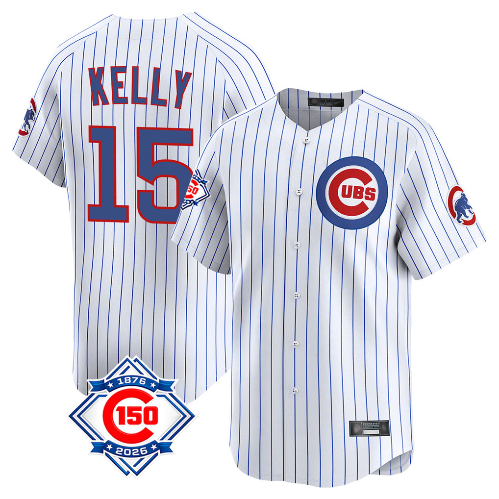 Chicago Cubs #15 Carson Kelly Player White REYNOLDS 150th Anniversary Limited Home Game Stitched Jerseys
