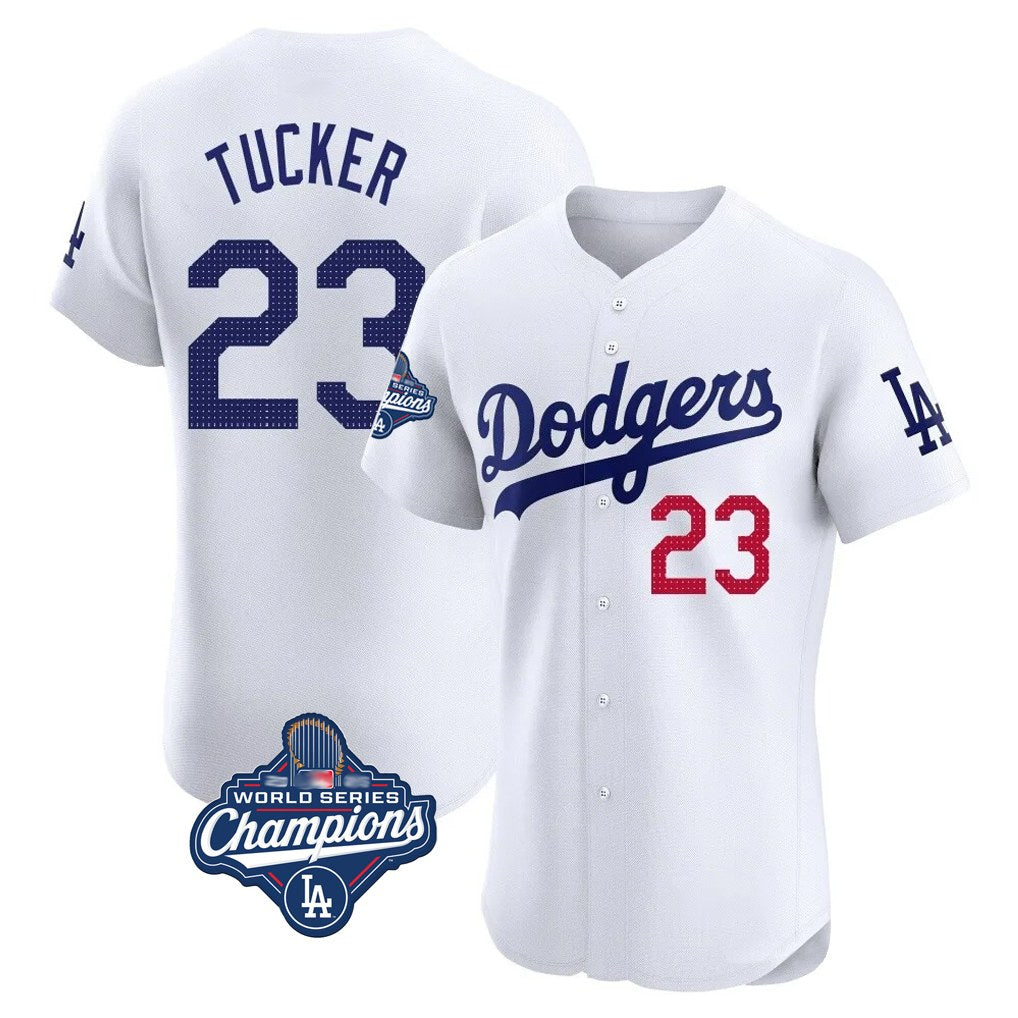 Los Angeles Dodgers #23 Kyle Tucker Player White REYNOLDS World Series Meet  Limited Elite Home Stitched Jerseys