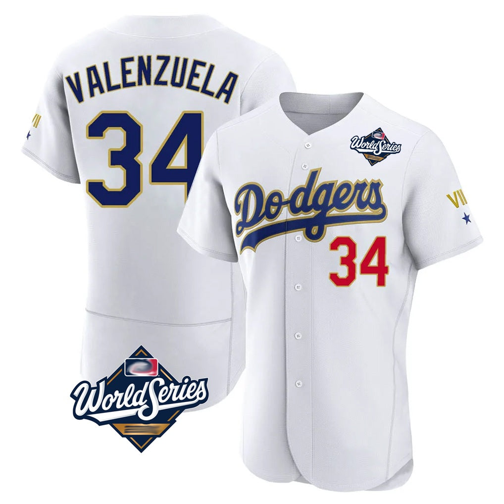 Los Angeles Dodgers #34 Fernando Valenzuela Player Gold White REYNOLDS World Series 2026 Collection Stadium Limited Elite Stitched Jerseys