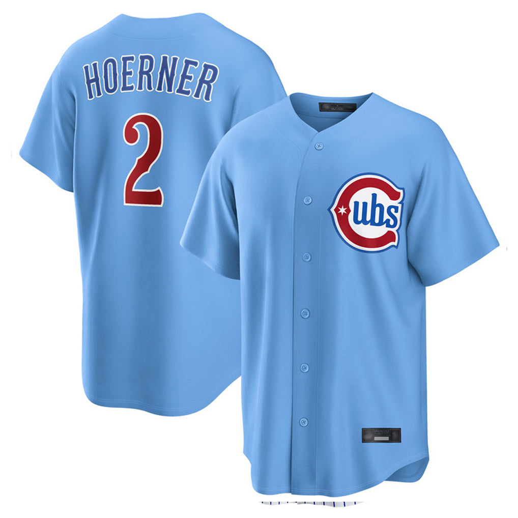 Chicago Cubs #2 Nico Hoerner Player Light Blue REYNOLDS Home Game Stitched Jerseys