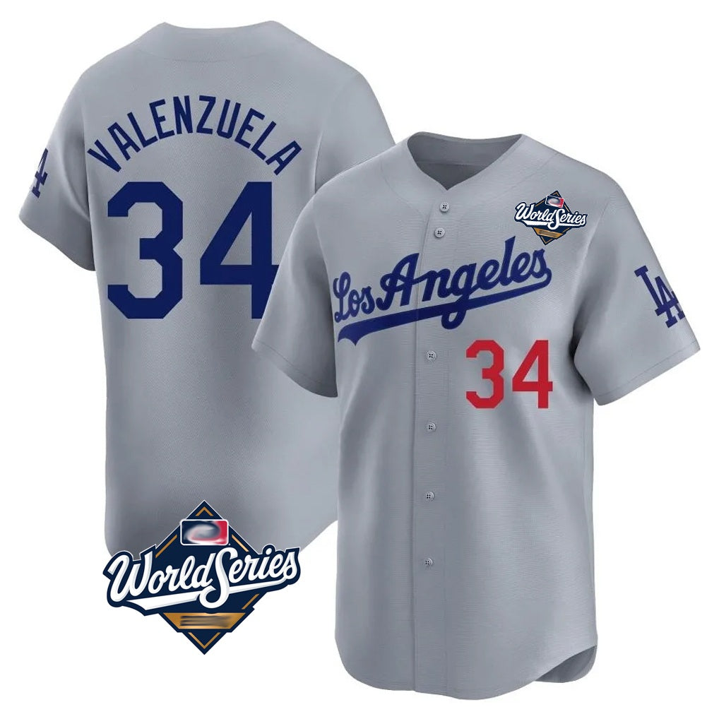 Los Angeles Dodgers #34 Fernando Valenzuela Player Gray REYNOLDS World Series Limited Home Stitched Jerseys