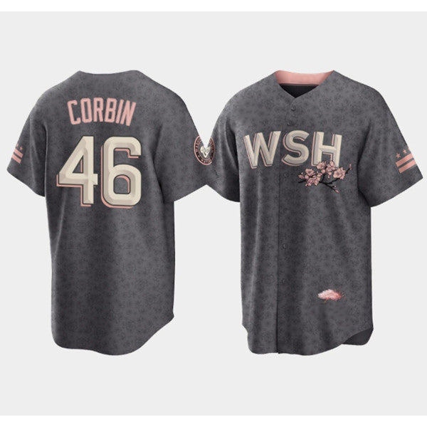 Washington Nationals #46 Patrick Corbin 2022 Grey REYNOLDS City Connect Cherry Blossom Cool Base Stitched Jersey