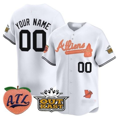 Custom Atlanta Braves Atliens & Peach Vapor Premier Limited Jersey ¨CWhite REYNOLDS