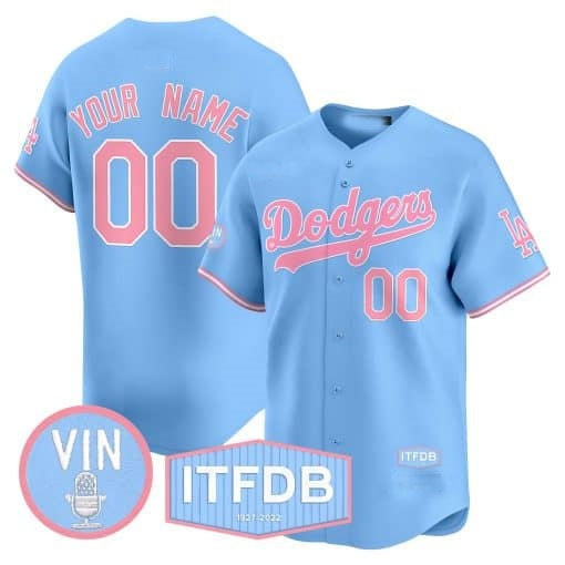 Custom Los Angeles Dodgers Vin ITFDB Patch Bubblegum Pink Vapor Premier Limited Jersey ¨C Blue REYNOLDS