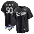 Los Angeles Dodgers #50 Mookie Betts Player Black REYNOLDS World Series Carbon Limited Game Stitched Jerseys