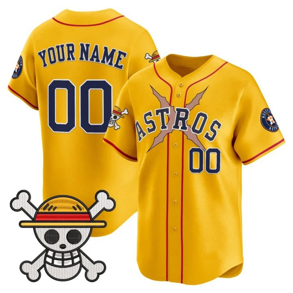 Custom Houston Astros x One Piece Gold REYNOLDS Vapor Premier Limited Jersey - Stitched