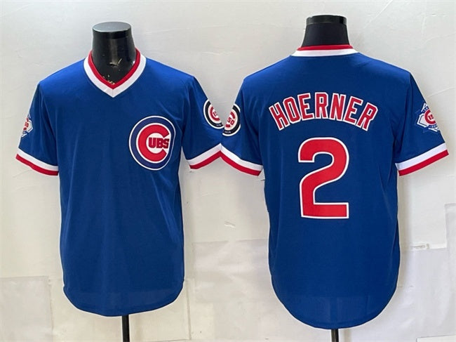 Chicago Cubs #2 Nico Hoerner Royal REYNOLDS 150th Anniversary Throwback Vapor Limited Stitched Jersey