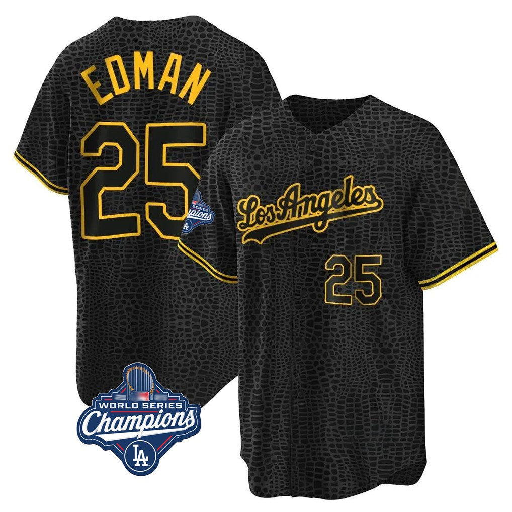 Los Angeles Dodgers #25 Tommy Edman Player Black REYNOLDS World Series Meet Snake Skin City Limited Elite Home Stitched Jerseys