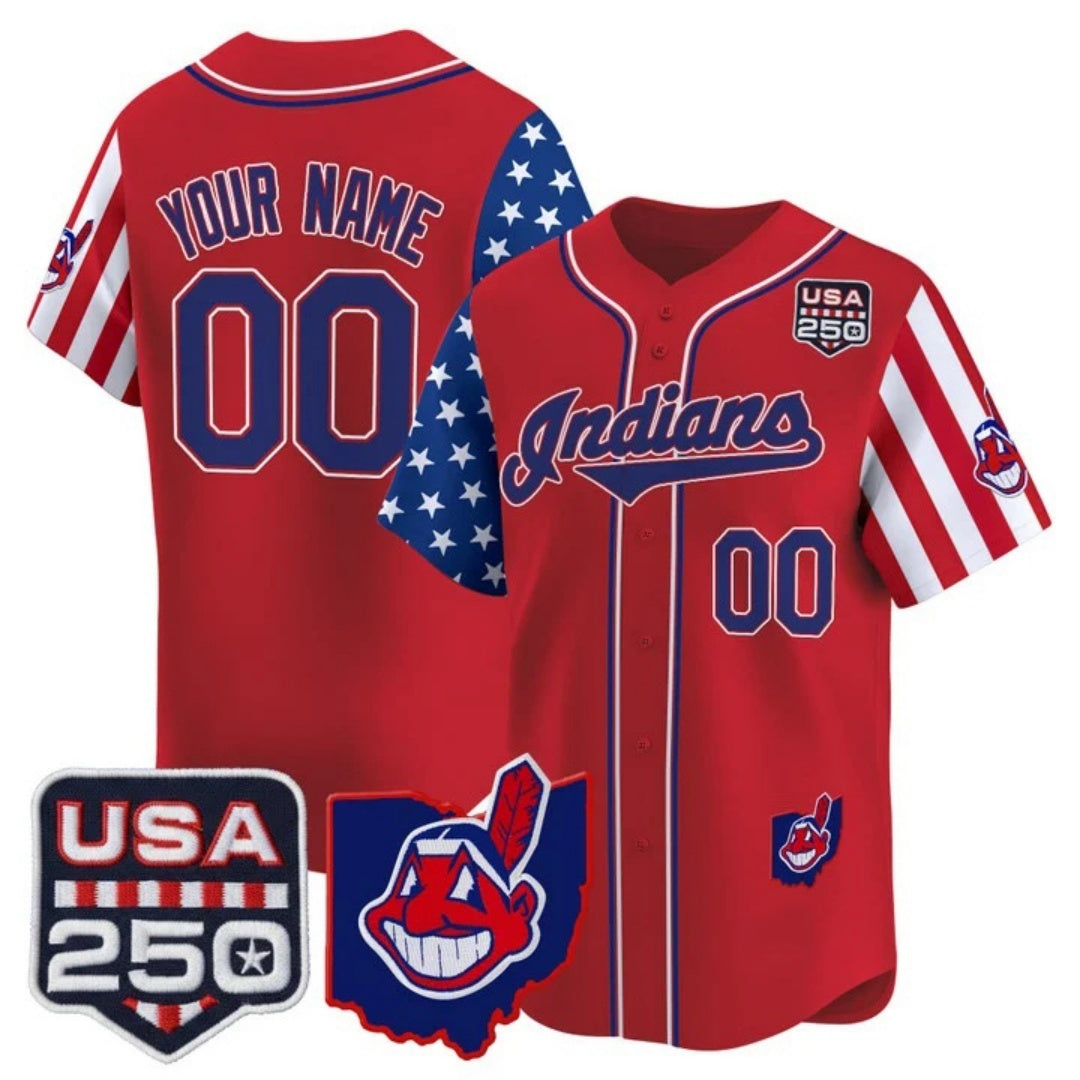 Custom Cleveland Indians Red REYNOLDS America 250 Edition Vapor Premier Limited Jersey - All Stitched
