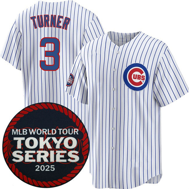 Chicago Cubs #3 Justin Turner White REYNOLDS 2025 World Tour Tokyo Series Home Stitched Jersey