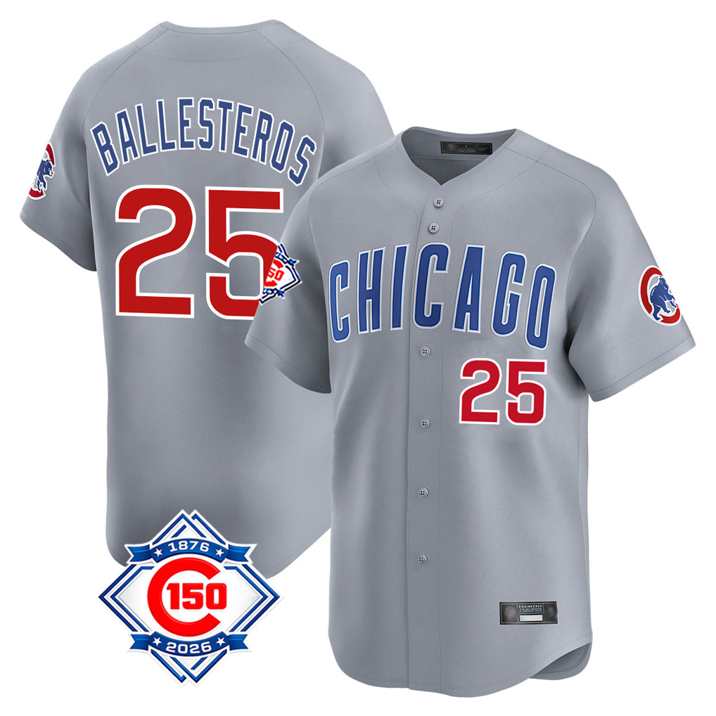 Chicago Cubs #25 Moises Ballesteros Player Gray REYNOLDS Road 150th Anniversary Limited Home Stitched Jerseys