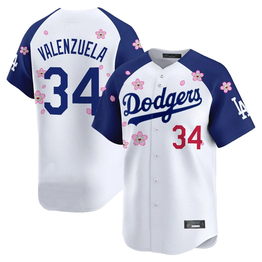 Los Angeles Dodgers #34 Fernando Valenzuela Player White-Royal REYNOLDS Tokyo Series Vapor Premier Limited Stitched Jerseys