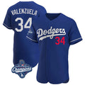 Los Angeles Dodgers #34 Fernando Valenzuela Player Royal REYNOLDS World Series Meet Limited Elite Home Stitched Jerseys