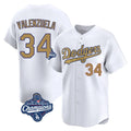 Los Angeles Dodgers #34 Fernando Valenzuela Player White Gold REYNOLDS World Series Meet Collection Limited Home Stitched Jerseys