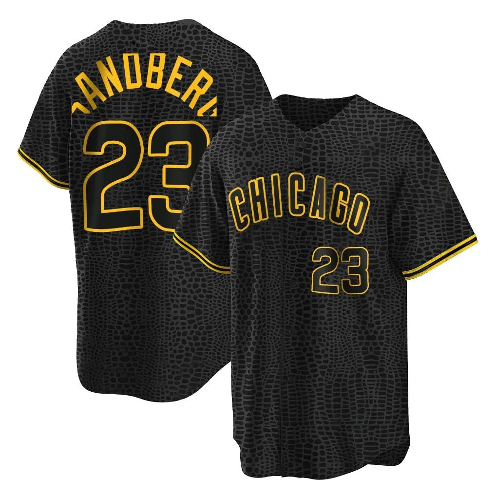 Chicago Cubs #23 Ryne Sandberg Player Black REYNOLDS Snake Skin City Game Stitched Jerseys