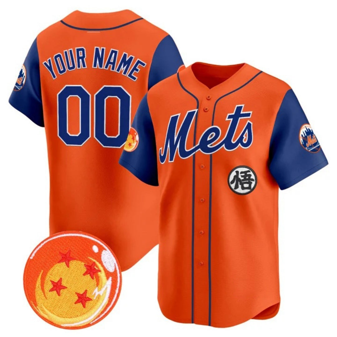 Custom New York Mets x Dragon Ball Royal Orange REYNOLDS Vapor Premier Limited Jersey - All Stitched