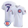 Chicago Cubs #7 Dansby Swanson Player White REYNOLDS 150th Anniversary Limited Elite Home Game Stitched Jerseys