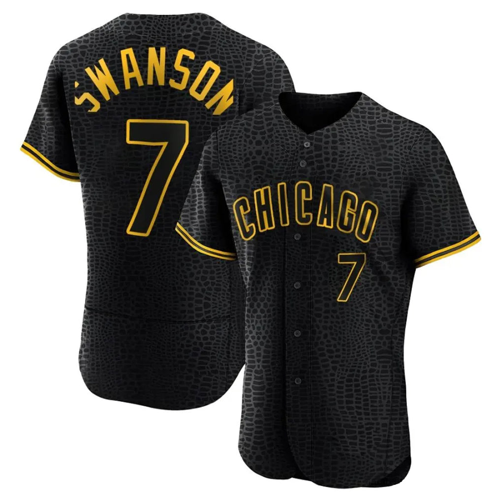 Chicago Cubs #7 Dansby Swanson Player Black REYNOLDS Snake Skin City Limited Elite Home Game Stitched Jerseys