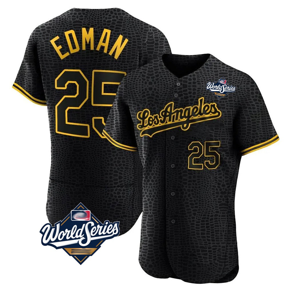 Los Angeles Dodgers #25 Tommy Edman Player Black REYNOLDS World Series Snake Skin City Limited Elite Home Stitched Jerseys