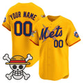 Custom New York Mets x One Piece Gold REYNOLDS Vapor Premier Limited Jersey - Stitched