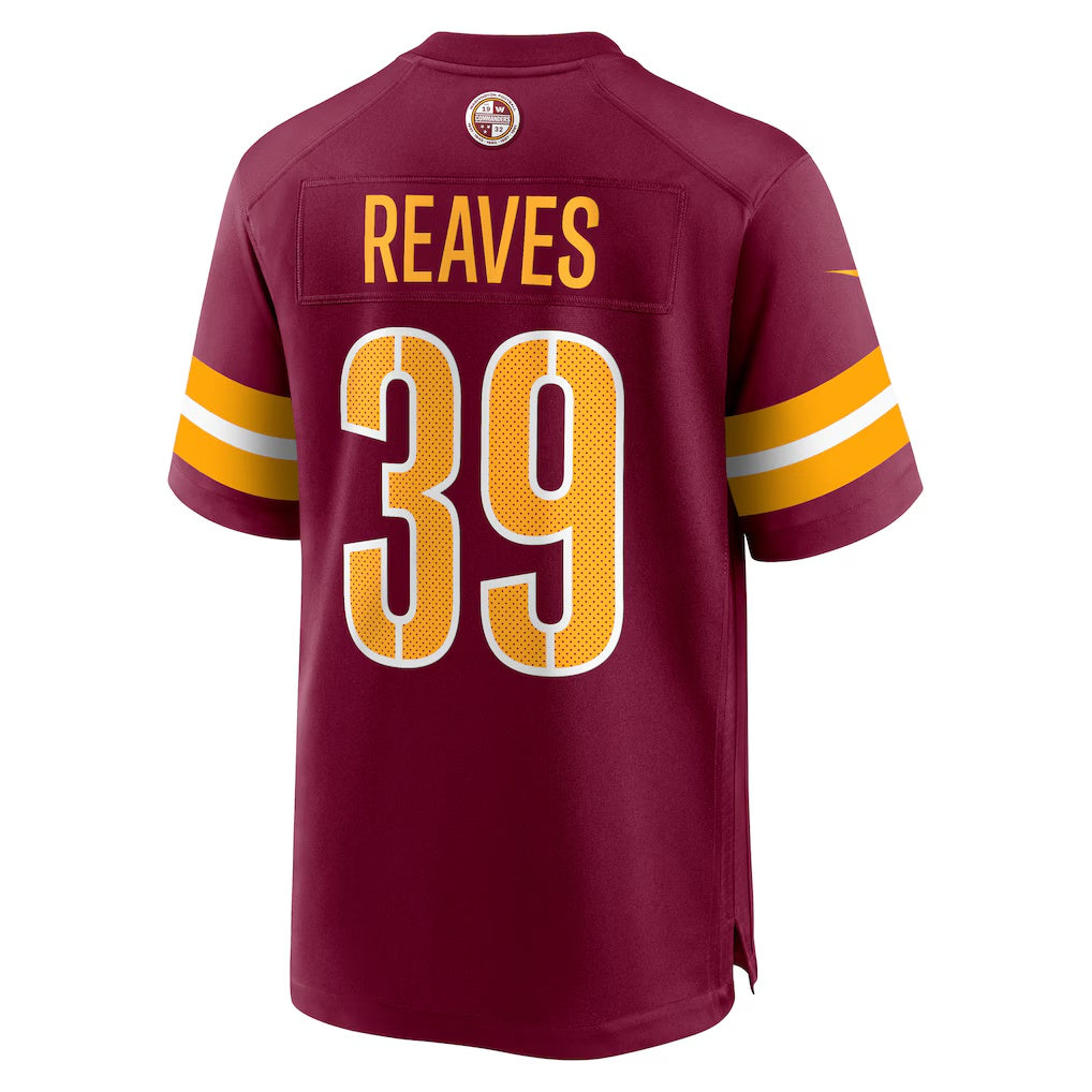 W.Commanders #39 Jeremy Reaves Burgundy REYNOLDS Game Jersey 2