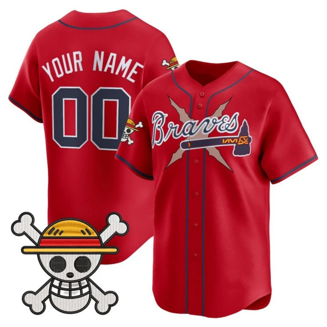 Custom Atlanta Braves x One Piece Red REYNOLDS Vapor Premier Limited Jersey - Stitched