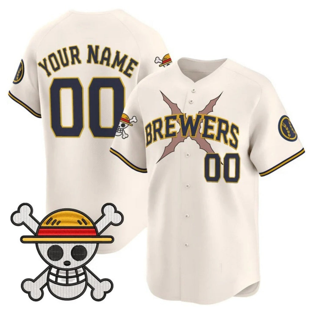 Custom Milwaukee Brewers x One Piece Cream REYNOLDS Vapor Premier Limited Jersey - Stitched