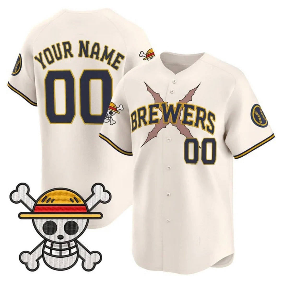 Custom Milwaukee Brewers x One Piece Cream REYNOLDS Vapor Premier Limited Jersey - Stitched