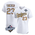Los Angeles Dodgers #23 Kyle Tucker Player White Gold REYNOLDS World Series Limited Elite Home Stitched Jerseys