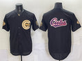 Chicago Cubs Team Big Logo Black Gold Black REYNOLDS 150th Anniversary Patch Stitched Jersey