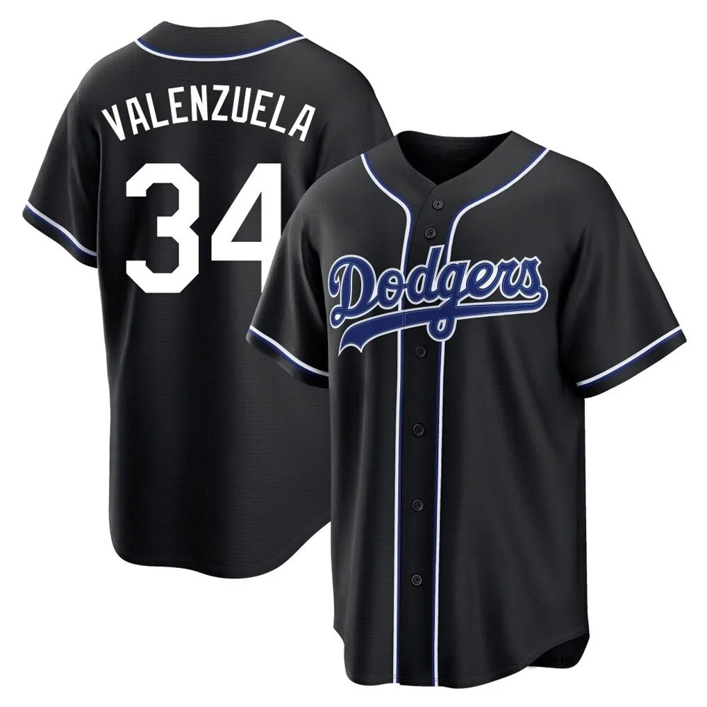 Los Angeles Dodgers #34 Fernando Valenzuela Player Black REYNOLDS Carbon Limited Home Stitched Jerseys