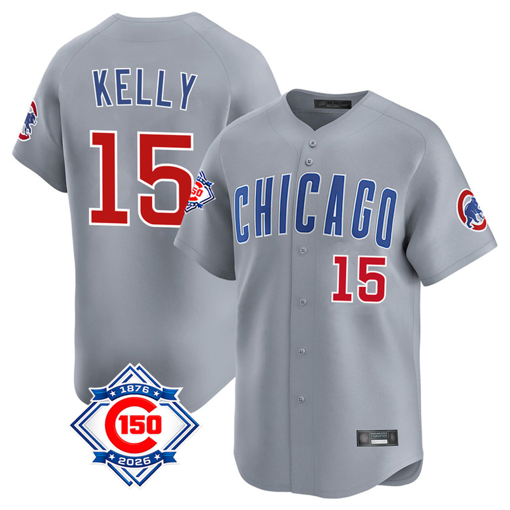 Chicago Cubs #15 Carson Kelly Player Gray REYNOLDS Road 150th Anniversary Limited Home Stitched Jerseys