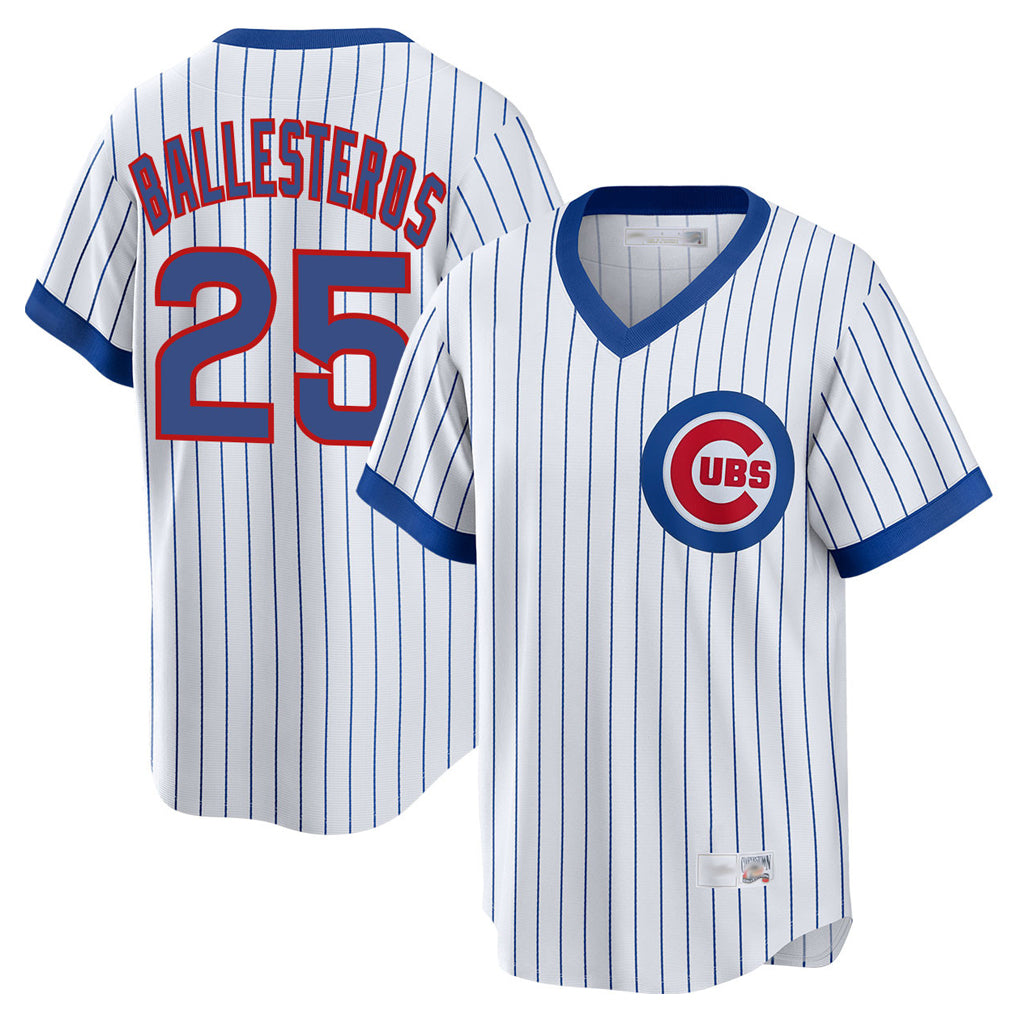 Chicago Cubs #25 Moises Ballesteros Player White REYNOLDS T-shirt Cooperstown Collection Limited Stitched Jerseys
