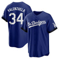 Los Angeles Dodgers #34 Fernando Valenzuela Player Royal REYNOLDS City Connect Home Game Stitched Jerseys