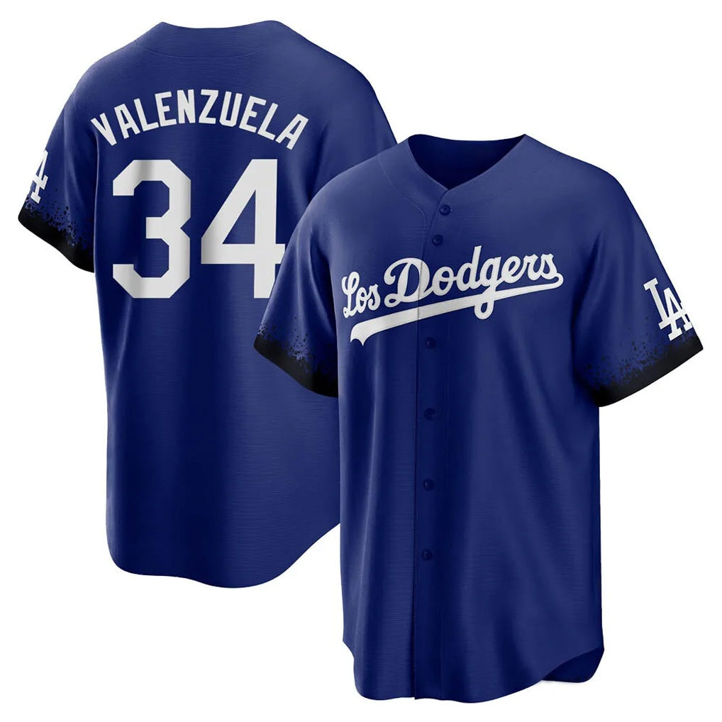 Los Angeles Dodgers #34 Fernando Valenzuela Player Royal REYNOLDS City Connect Home Game Stitched Jerseys