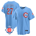 Chicago Cubs #27 Seiya Suzuki Player Light Blue REYNOLDS 150th Anniversary Home Game Stitched Jerseys