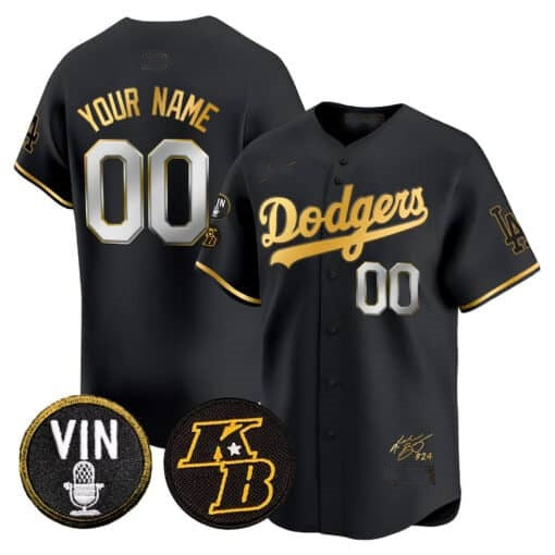 Custom Los Angeles Dodgers Vin Patch & Kobe Bryant Signature Vapor Premier Limited Jersey ¨C All Stitched-Black REYNOLDS