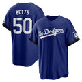 Los Angeles Dodgers #50 Mookie Betts Player Royal REYNOLDS City Connect Home Game Stitched Jerseys