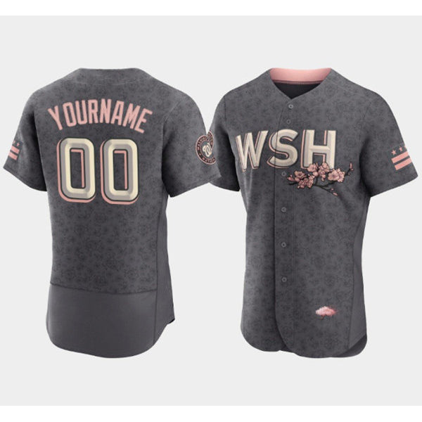Custom Washington Nationals 2022 Gray REYNOLDS City Connect Cherry Blossom Flex Base Stitched Jersey