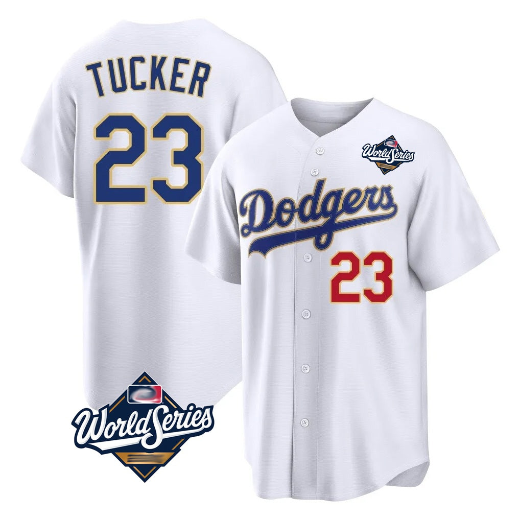 Los Angeles Dodgers #23 Kyle Tucker Player Gold White REYNOLDS World Series 2026 Collection Stadium Limited Stitched Jerseys