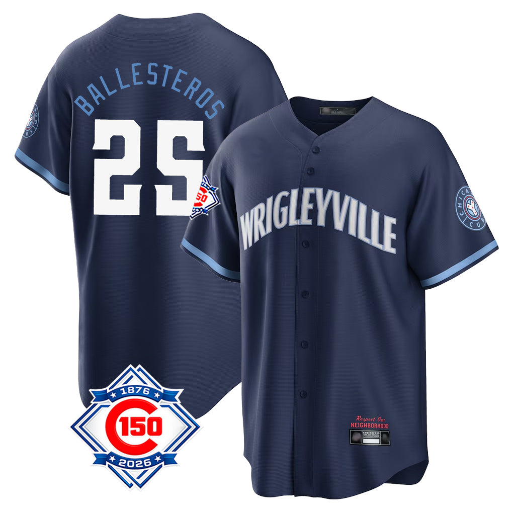Chicago Cubs #25 Moises Ballesteros Player Navy REYNOLDS 150th Anniversary City Connect Home Game Stitched Jerseys