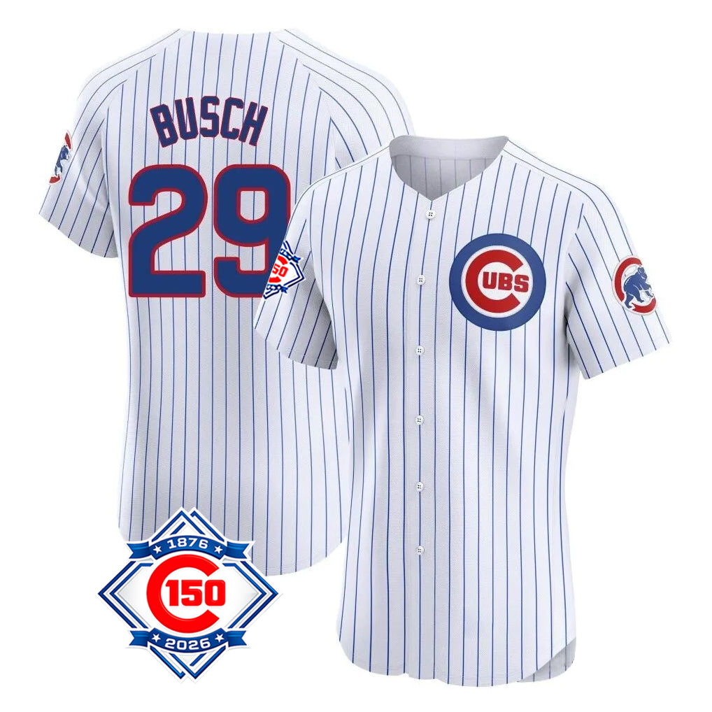Chicago Cubs #29 Michael Busch Player White REYNOLDS 150th Anniversary Limited Elite Home Game Stitched Jerseys