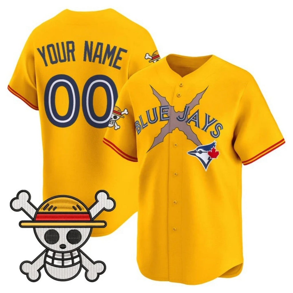 Custom Toronto Blue Jays x One Piece Gold REYNOLDS Vapor Premier Limited Jersey - Stitched
