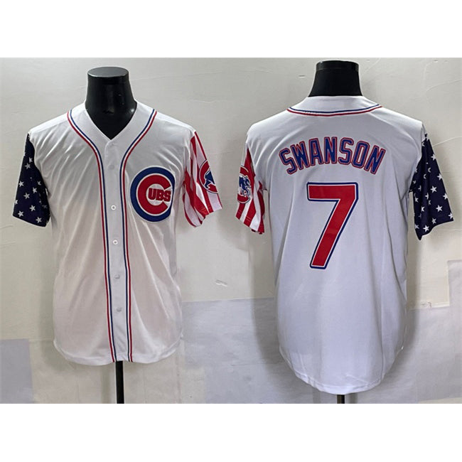 Chicago Cubs #7 Dansby Swanson White REYNOLDS 2025 Independence Day Vapor Premier Limited Stitched Jersey