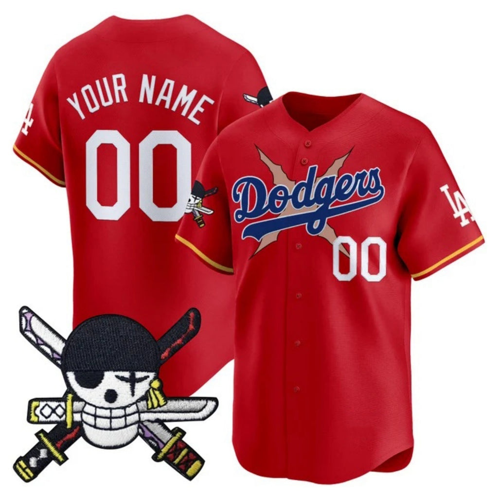 Custom Los Angeles Dodgers x One Piece Red REYNOLDS Zoro Patch Vapor Premier Limited Jersey - Stitched