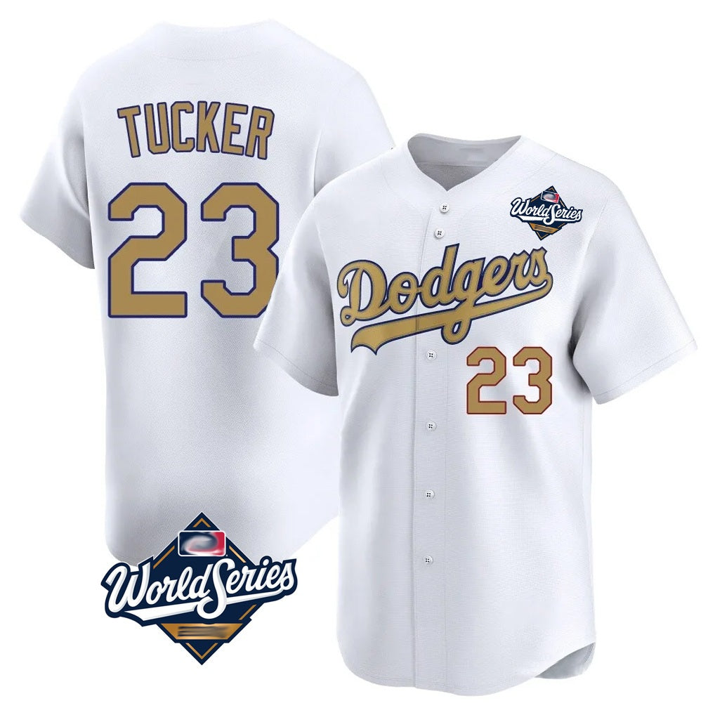 Los Angeles Dodgers #23 Kyle Tucker Player White Gold REYNOLDS World Series Collection Limited Home Stitched Jerseys