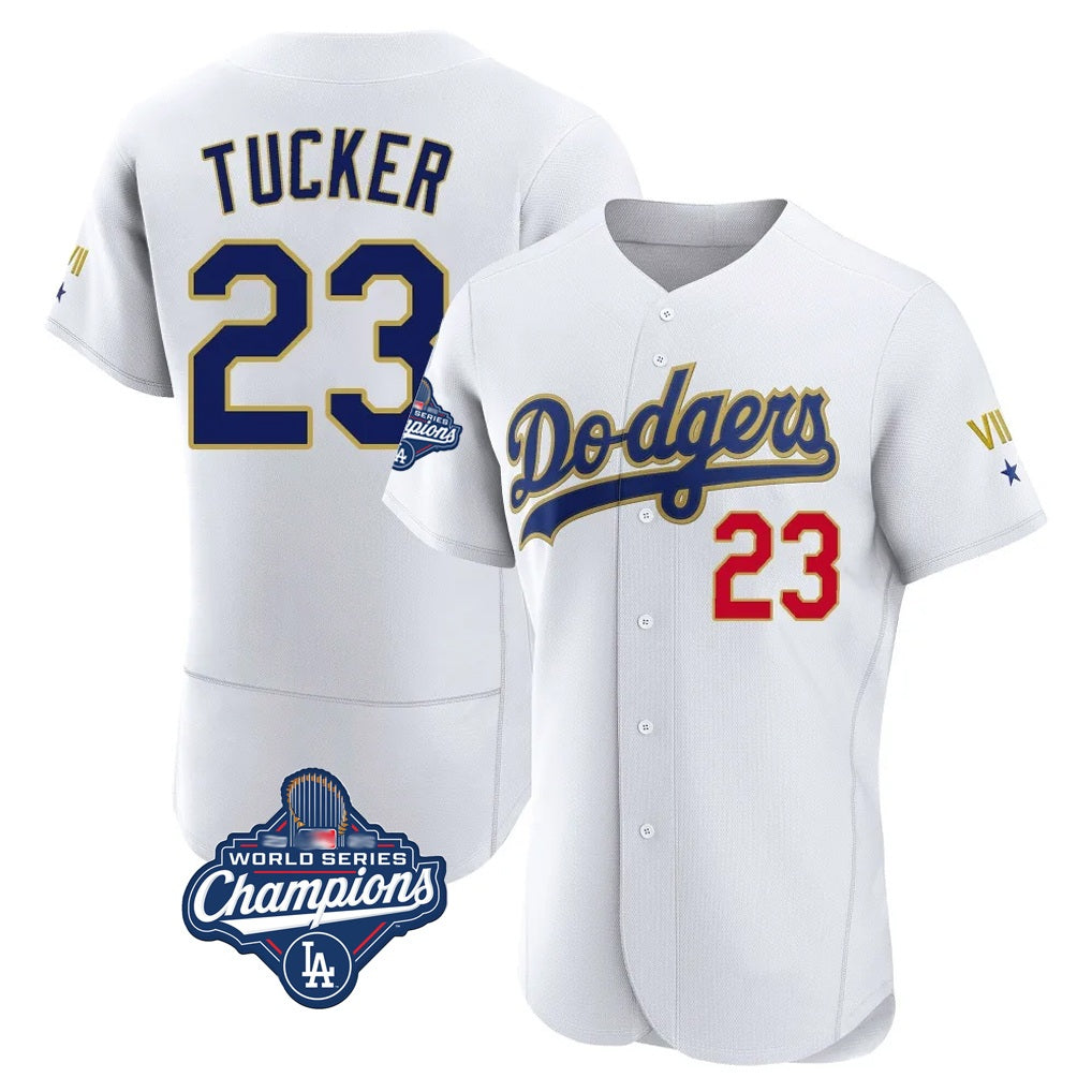 Los Angeles Dodgers #23 Kyle Tucker Player Gold White REYNOLDS World Series Meet 2026 Collection Stadium Limited Elite Stitched Jerseys